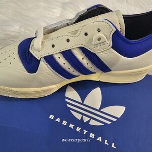 Adidas White and Blue Basketball Sneakers